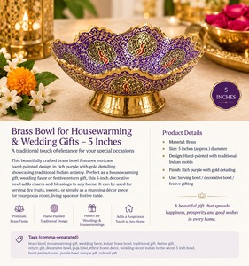 5 Inch <b>Purple</b> Brass <b>Decorative</b> Bowl with Peacock Design, Traditional Indian Handcrafted Bowl for Pooja, Home <b>Decor</b>, Wedding - Product Image 6