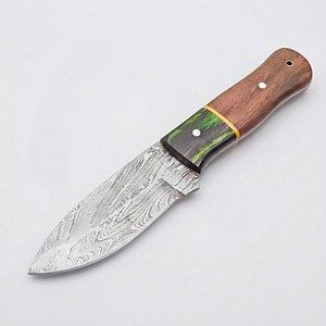 Cuchillo Skinner Recto de Acero de Damasco con Mango de Palisandro y Espaciador de Latón, Espiga Completa, para Caza, EDC, Camping, Uso General, Venta al por Mayor, B2B, OEM - Product Image 1