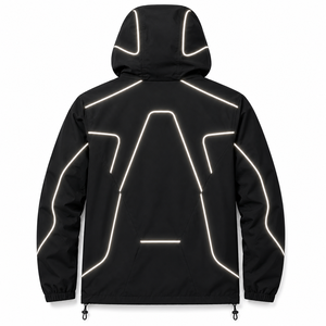 Chaqueta cortavientos de nailon ligera reflectante para hombre, diseño personalizado OEM, proveedor mayorista de chaquetas con capucha. - Product Image 3