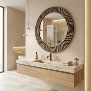 Natural Multilevel Plant Vine Weaving Art Design Bone Inlay Wall Mounted <b>Mirror</b> Retro Round Hanging <b>Vanity</b> <b>Mirror</b> - Product Image 1