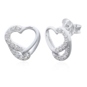 Clous d'oreilles en argent avec demi-cœur éclatant en zircon cubique - Product Image 2