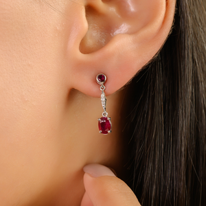 New Collection Handmade Ruby & Diamond <b>Small</b> Drop <b>Earrings</b> <b>For</b> <b>Women</b> 14K White Gold Valentine's Day Gift Precious Jewelry - Product Image 6