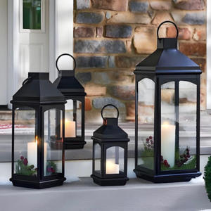 Rectangular Brass Lanterns with <b>Mesh</b> Panels and Candle Holders for Home Decoration - Product Image 6