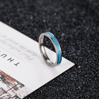 Bague en titane de 3 mm avec incrustation de turquoise naturelle, alliance plate en argent pour femmes et hommes, bijoux bohèmes nature en gros