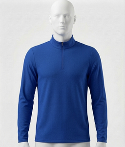 Haut à manches longues pour homme, bleu, tricoté, col montant, coupe classique, séchage rapide, pour l'automne, 100% polyester, uni - Product Image 1
