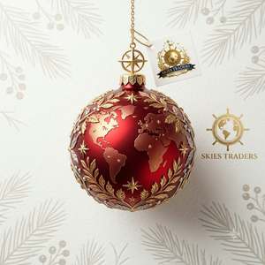 Adorno Navideño de Lujo, Bola Roja con Mapa del Mundo Dorado y Estrellas Grabadas, Adorno Colgante para Árbol, Venta al Por Mayor - Product Image 1