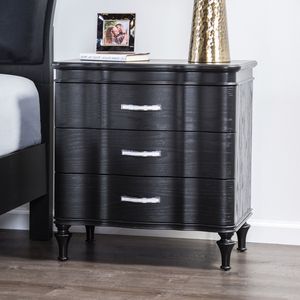 Elegante Mesita de Noche Moderna de Madera Maciza con Patas de Madera Torneada y Paneles Frontales Curvos, Mueble de Dormitorio Negro - Product Image 5
