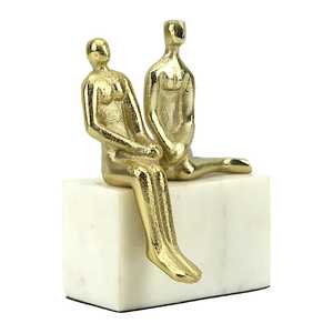 Golden Couple Figurine Aluminium Base Modern Artistic Tabletop Sculpture Handmade Eco-Friendly Durable for Theme Decor Living - Product Image 2