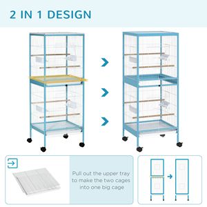 Jaula para Pájaros 2 en 1 de Color Azul Claro de 55 Pulgadas, Casa para Periquitos con Ruedas para Pinzones y Periquitos - Product Image 3