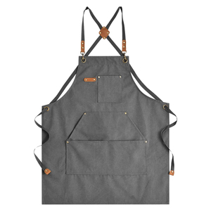 2026 Unisex <b>Canvas</b> Apron Gray Cross <b>Back</b> Straps With Pockets For Restaurant Bartender Waiter Staff Use Bar Uniform - Product Image 1