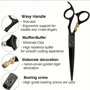 Black Gold Hair Cutting Scissors Professional Salon Shears Straight Razor <b>Edge</b> Styling Barber <b>Tools</b> - Product Image 2