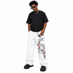 Custom <b>Embroidered</b> Dragon Baggy <b>Jeans</b> Men Wide Leg Streetwear Denim Pants Y2K Hip Hop <b>Jeans</b> - Product Image 3