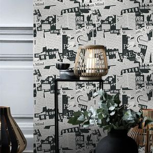 Papel Tapiz Moderno Autoadhesivo Blanco y Negro con Diseño de Periódico Vintage, Decoración de Pared Fácil de Aplicar - Product Image 6