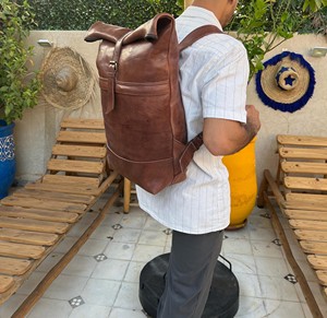 Premium Leather <b>Roll</b> Top Rucksack With Hidden Pockets Secure Laptop Bag For Business Export LTBP-0273 - Product Image 3