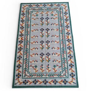 Tapis en laine fait main Durrie |   Tapis géométrique multicolore abstrait tissé à la main |   Tapis tissé plat moderne, écologique, antidérapant en PET - Product Image 4