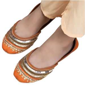 Hot Selling Khussa <b>Shoes</b> Traditional Pakistani Ethnic Floral Embroidery Rhinestones Anti-Slip Pumps Comfortable & Breathable - Product Image 1