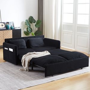64.5 Inch Soft Corduroy Convertible <b>Sleeper</b> <b>Sofa</b> Bed 3 in 1 Adjustable Pullout with 2 Side Pockets and Pillows - Product Image 1