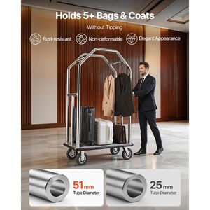 Carrello Portabagagli per Hotel Resistente da 680 kg in Acciaio Inossidabile con 8 Ruote in Gomma e Piano di Carico Grigio Tappetinato - Product Image 5