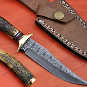 Cuchillo Skinner de Acero de Damasco de 9 Pulgadas Hecho a Mano Personalizado con Mango de Madera Hermoso y Funda de Cuero para Camping y Caza - Product Image 4