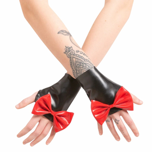 ถุงมือข้อมือ PU สีดำพร้อมดีไซน์โบว์สไตล์พังก์สำหรับใส่ไปงานปาร์ตี้ - Product Image 5