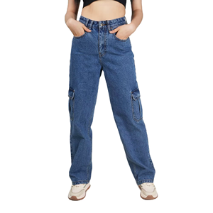 Jeans de Mujer Azul Oscuro Lavado, Corte Holgado Estilo Boyfriend, Mezclilla de Algodón, Pierna Recta, Estilo Casual Skater - Product Image 5
