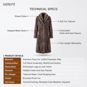 Abrigo de Piel Sintética de Visón para Mujer, Cuello Chal, Largo, Invierno, Lujo, Ropa Exterior, Etiqueta Privada Personalizada - Product Image 5