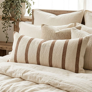 Housse de coussin lombaire longue tissée à la main vert sauge et ivoire, à rayures verticales texturées, pour lit et canapé, décorative - Product Image 6