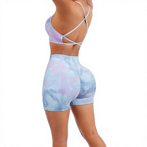 Ensemble de yoga deux pièces : short taille haute et crop top en dentelle, uni, respirant, en coton et élasthanne, sans couture, taille élastique, tenue de sport - Product Image 5