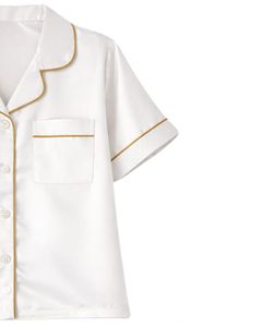 Conjunto de pijama de satén blanco y dorado personalizado para mujer, conjunto de dos piezas con botones y manga corta, ropa de dormir, conjunto de pantalones cortos para estar en casa. - Product Image 4