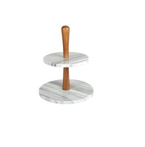 Natural <b>Marble</b> Stone Acacia Wood Cake Stand Dessert Fruit Cupcake Serving <b>Tray</b> for Kitchen Dining Part - Product Image 1