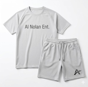 ชุดเสื้อยืดและกางเกงขาสั้นผู้ชายแบบถัก 2 ชิ้น ผลิตโดยผู้ผลิต OEM ผ้าฝ้าย 100% สไตล์ลำลองสำหรับฤดูร้อน พิมพ์โลโก้ตามสั่ง - Product Image 2