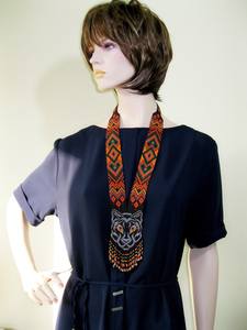 Collier tribal unique en perles de tigre, collier ukrainien Gerdan | Chunky | Ethnique | Collier pour femme africaine, pour les talentueuses, avec boucles d'oreilles - Product Image 5