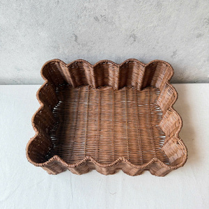 Handmade Dark Brown <b>Rectangle</b> Rattan Scallop <b>Storage</b> <b>Basket</b> for Home Organization Eco-friendly Organizer - Product Image 4