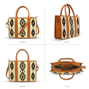 Hand Woven Saddle Blanket Laptop <b>Work</b> <b>Bag</b> Genuine Leather Cowhide Office Tote Handbag | Women Shoulder <b>Bag</b> India Export Premium - Product Image 6