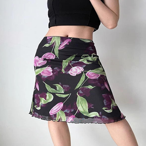Jupe crayon mini à imprimé floral taille haute pour femme, style printemps, en viscose et polyester doux - Product Image 2