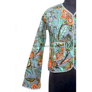 High Quality Breathable Eco-Friendly Knitted Floral Block Printed Cotton <b>Quilted</b> Autumn Winter Women's Short <b>Jacket</b> Button Front - Product Image 2