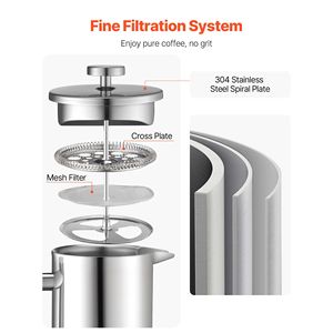 Caffettiera French Press 51 Once (1,5 Litri) in Acciaio Inossidabile, Grande Capacità 1L, Doppia Parete Isolata per Uso in Caffetteria - Product Image 3