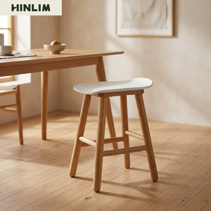Modern Solid <b>Wood</b> <b>Stool</b> with White Seat and Tapered Legs for Home Living Room Bedroom Furniture Contemporary Design Stackable - Product Image 5