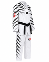 Ensemble uniforme de Taekwondo SHH Industries avec impression par transfert thermique, design rayé blanc et noir, extensible, pour adultes unisexe, arts martiaux