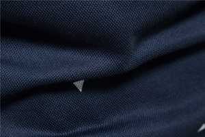 Navy Blue Short Sleeve <b>Polo</b> Shirt With <b>White</b> Geometric Pattern Slim Fit Casual Knitted T-Shirt - Product Image 3
