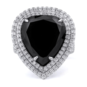 Women's 925 <b>Silver</b> Cocktail <b>Ring</b> With Pear Cut Black Diamond Shield Shape Luxury Jewelry - Product Image 1
