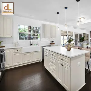 US Local Warehouses Cabinet Stock No MOQ Pick Up/Delivery Modern RTA White Raised Panel Full Solid Alder Wood Kitchen Cabinets
