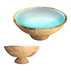 Ensemble de vaisselle de cuisine en bois de manguier naturel, petit bol à salade artisanal, écologique, imprimé et sculpté à la main, Aqua Ombre. - Product Image 4