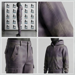 New Design Stylish <b>Women</b> Two Piece Purple Outfit Leather Hoodie <b>Cuffed</b> Cargo <b>Trousers</b> Casual Street Style Vintage Tracksuit Set - Product Image 4