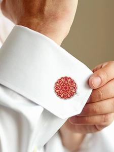 Luxury Gold Plated Red Enamel Floral <b>Cufflinks</b> for Men Formal <b>Shirt</b> Accessories Wedding Business Gift Designer Cuff Links - Product Image 1