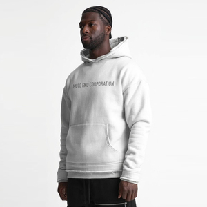 Sweat-shirt à capuche blanc pour homme Moto End Corporation, coupe classique, en molleton de coton, décontracté, pour l'automne, avec poche, tricoté - Product Image 2