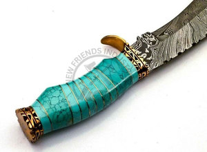 Nueva Edición Cuchillo de Caza de Acero de Damasco Hecho a Mano / Mango de Latón con Piedra Verde, Cuchillo Bowie de Hoja Fija Afilada como una Navaja, Cuchillo de Supervivencia - Product Image 3