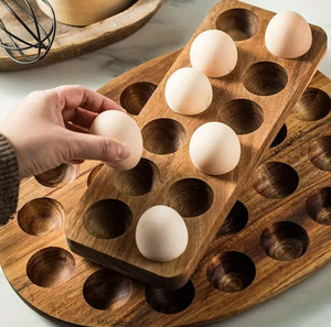 Double Layer Acacia Wooden <b>Egg</b> Tray Organizer 36 Capacity Farmhouse Kitchen Standing Type <b>Egg</b> Holder - Product Image 6