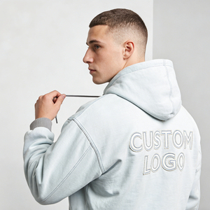 Sudaderas con Capucha para Hombre, Color Azul Grisáceo Claro, a la Moda, con Logotipo Personalizado Bordado con Pedrería, 100% Algodón Felpa, Invierno, Ecológicas, Casuales - Product Image 3