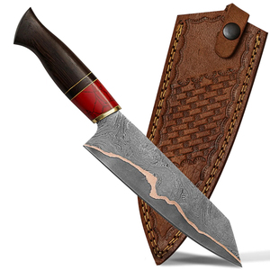 Couteau de cuisine artisanal en cuivre à motif damas pour la cuisine en plein air, avec manche décoratif en bois, idéal pour la randonnée et les pique-niques - Product Image 6